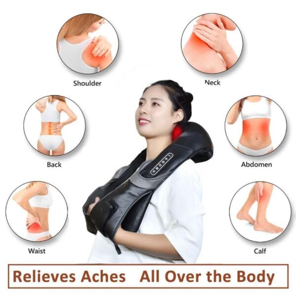 Electric Neck Roller Massager for Back Pain Shiatsu Infrared Lamp Massage