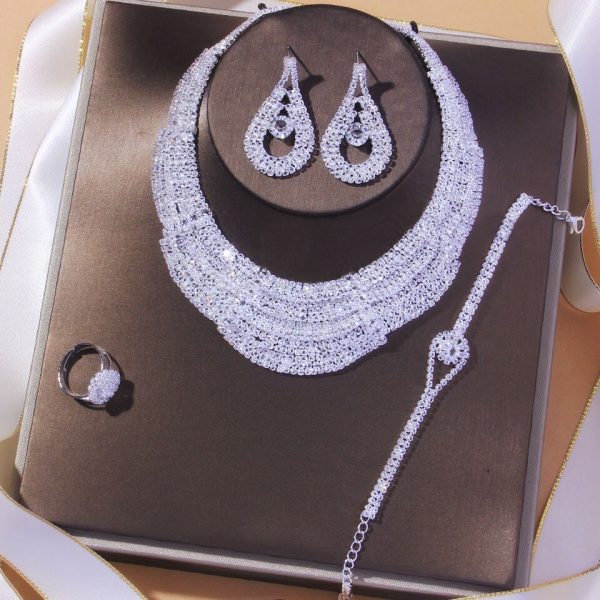 Multilayer Rhinestone Collar Necklace Set for Women Crystal Bridal Jewelry