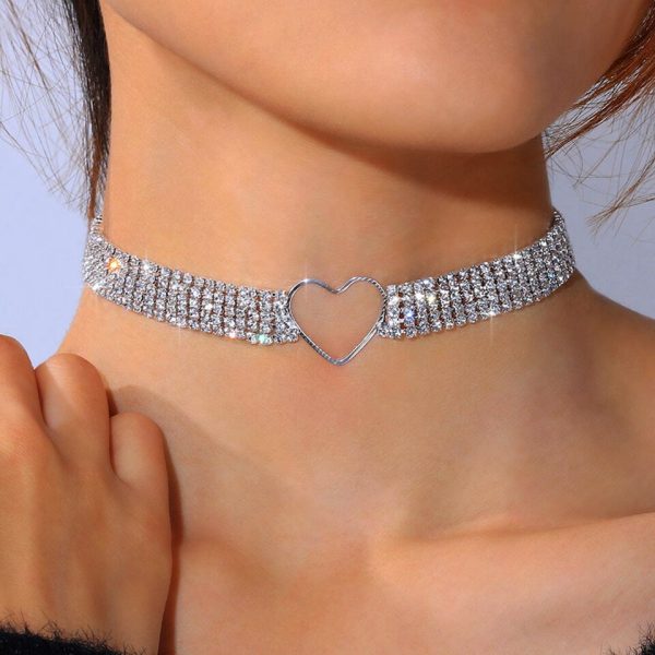 Crystal Choker Necklace Simple Hollow Heart Choker Necklace