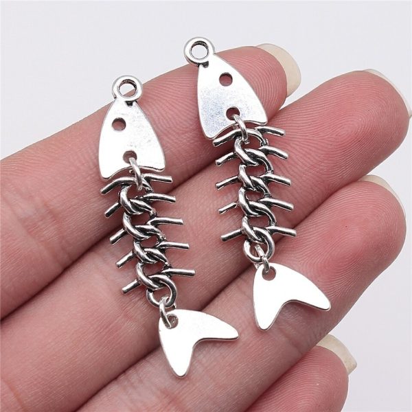 Antique Silver Color Fish Bone Charms Pendant For Jewelry Making