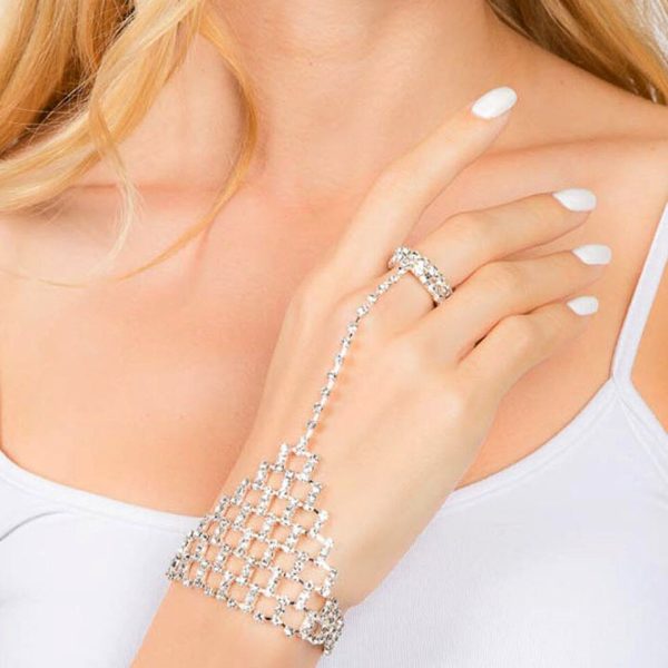 Rhinestone Bangle Chain Finger Ring for Women