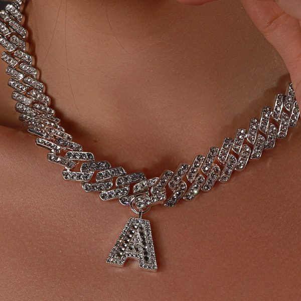 Necklace for Women Crystal New Miami 26 Letter Cuban Link Necklace Chain Iced Out