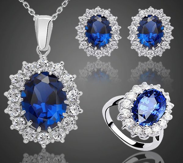 Blue Crystal Stone Wedding Jewelry Sets