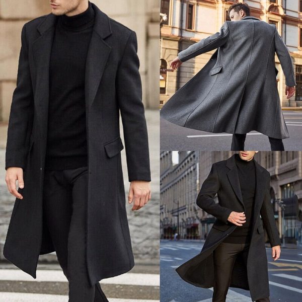 Winter Men Coats Woolen Solid Long Sleeve Jackets