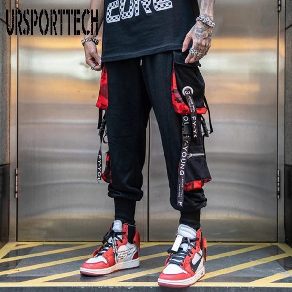 Hip Hop Joggers Men Letter Ribbons Cargo Pants