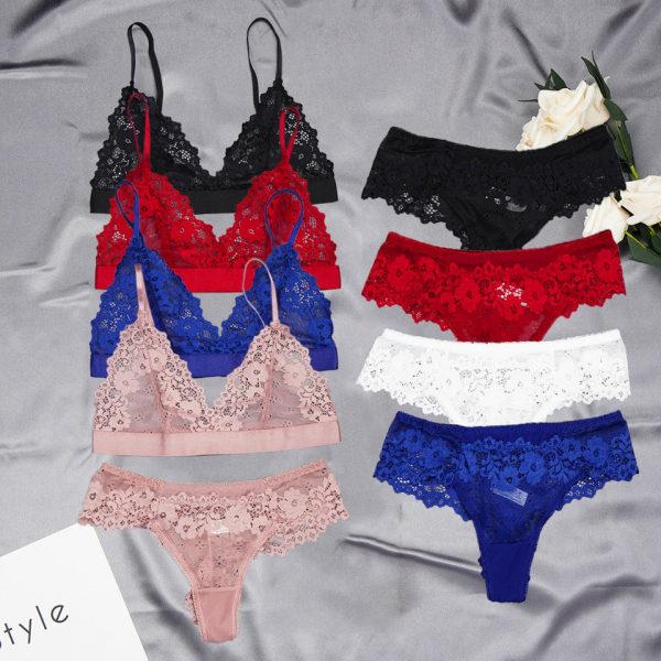 Lace Floral Soft Comfortable Bra Thong Set