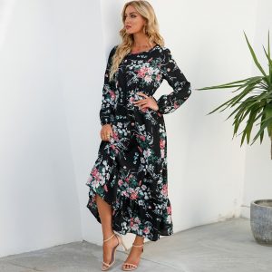 Maxi Long Sleeve High Waist Beach Woman Chiffon Dresses