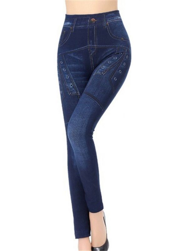 Sexy Leggings Push Up Faux Denim Trousers Elastic High Waist