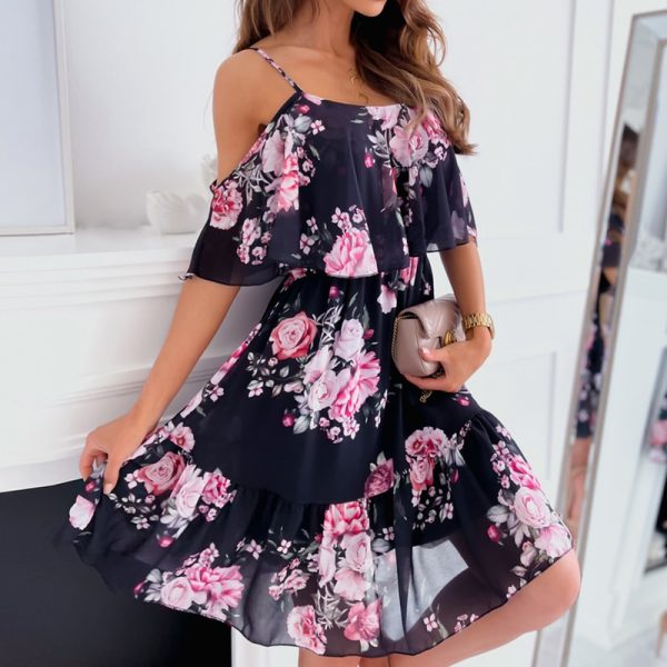 Spaghetti Strap Floral Print Chiffon Dresses