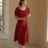 Red Floral Chiffon Dress