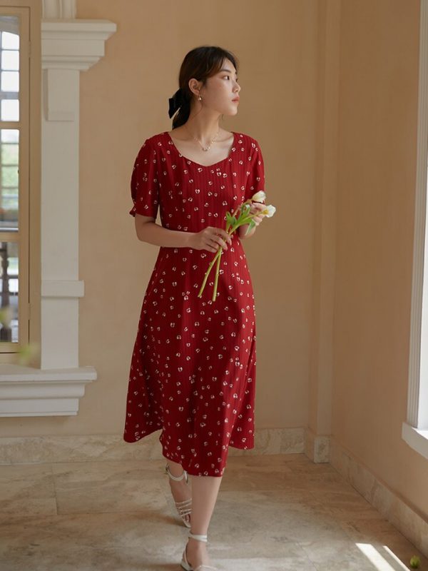 Red Floral Chiffon Dress