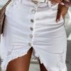 Casual Solid Buttoned Slit Fringe Hem Skirt